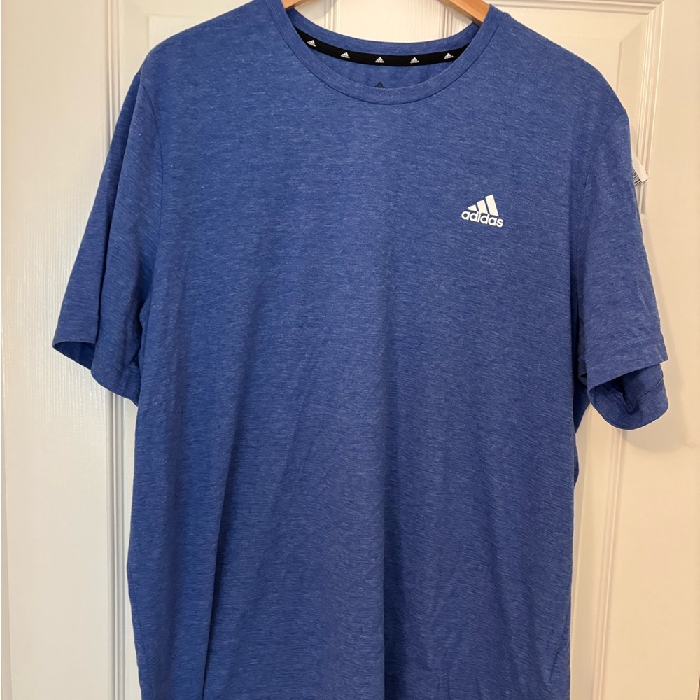 Adidas Heather Blue Tee with Logo Detail
